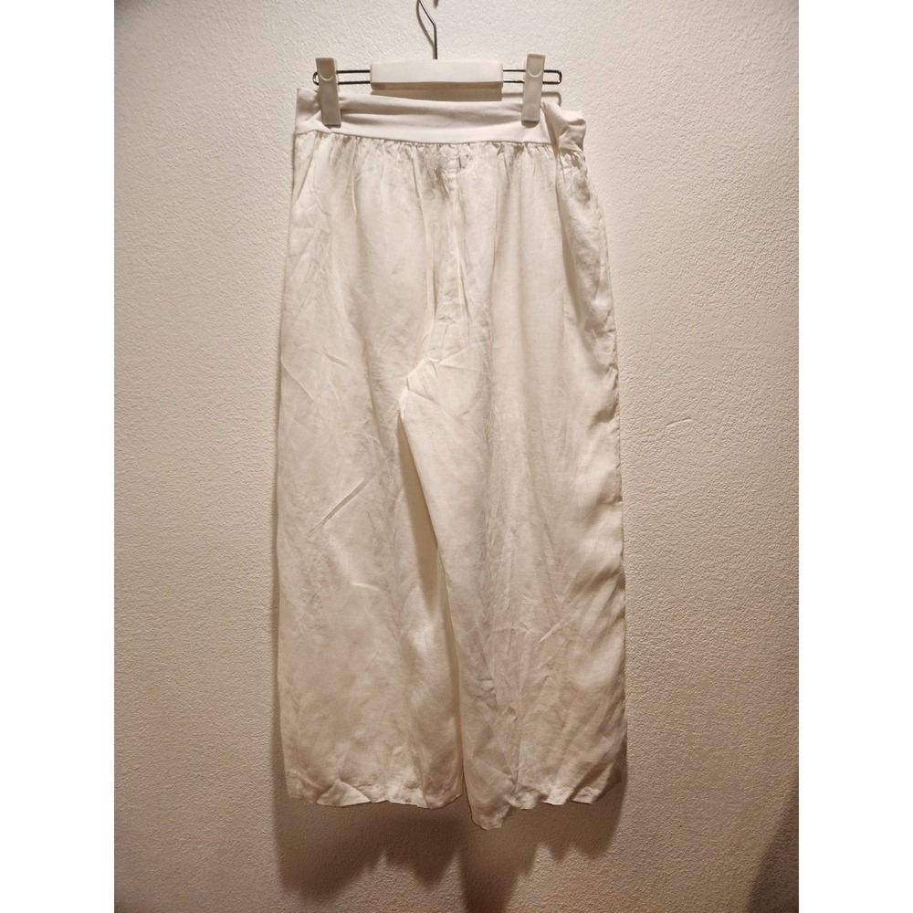 NWOT IAX FLAX Linen Drawstring Cropped Pants Natural Ivory Size S Wide‎ Leg